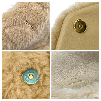 Saint Laurent Monogram Loulou Puffer Small Quilted Pouch Beige Shearling Wool Clutch - photo 10