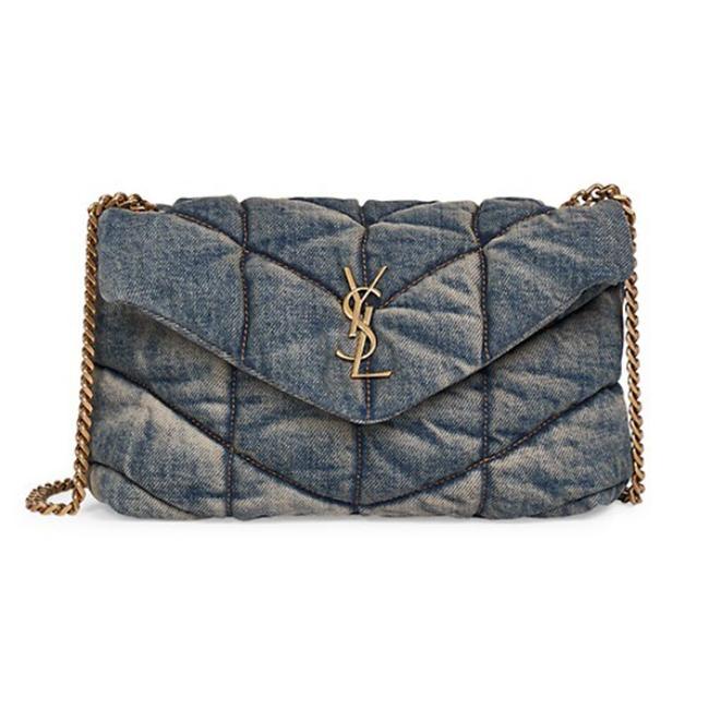 Saint Laurent Monogram Loulou Quilted Mini Puffer Monogram Chain Satchel Rodeo Blue Denim Shoulder Bag - image 1