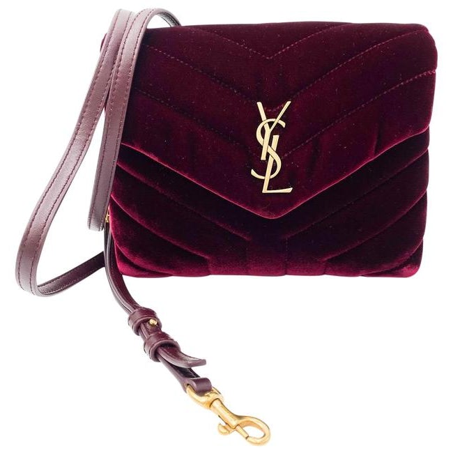 Saint Laurent Monogram Loulou Y Quilted Toy Chain Satchel French Burgundy Red Velvet Shoulder Bag - image 1