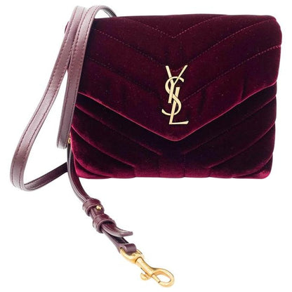 Saint Laurent Monogram Loulou Y Quilted Toy Chain Satchel French Burgundy Red Velvet Shoulder Bag - image 1