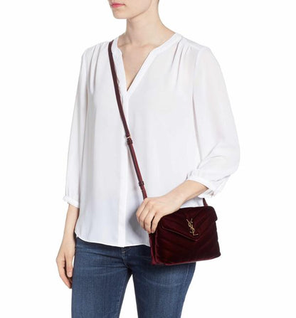 Saint Laurent Monogram Loulou Y Quilted Toy Chain Satchel French Burgundy Red Velvet Shoulder Bag - image 2