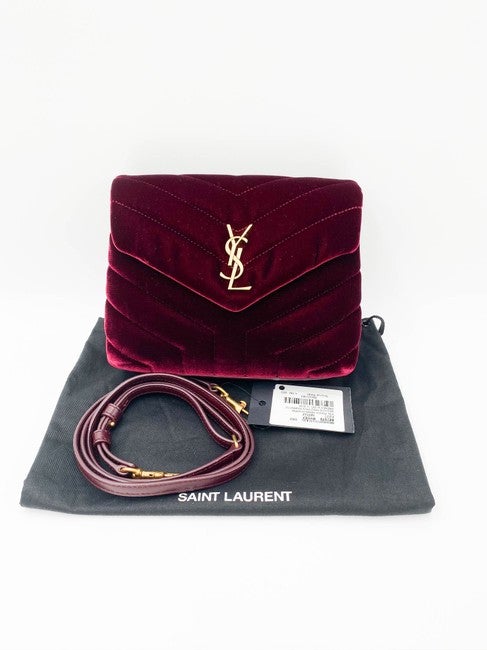 Saint Laurent Monogram Loulou Y Quilted Toy Chain Satchel French Burgundy Red Velvet Shoulder Bag - image 3