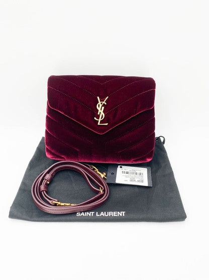 Saint Laurent Monogram Loulou Y Quilted Toy Chain Satchel French Burgundy Red Velvet Shoulder Bag - image 3