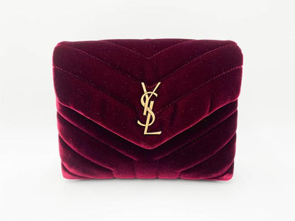 Saint Laurent Monogram Loulou Y Quilted Toy Chain Satchel French Burgundy Red Velvet Shoulder Bag - image 4