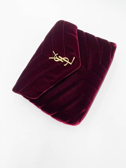 Saint Laurent Monogram Loulou Y Quilted Toy Chain Satchel French Burgundy Red Velvet Shoulder Bag - image 9