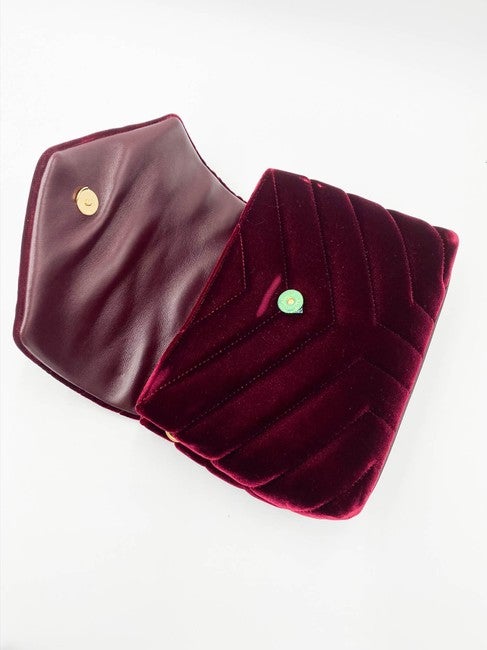 Saint Laurent Monogram Loulou Y Quilted Toy Chain Satchel French Burgundy Red Velvet Shoulder Bag - image 10