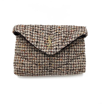 Saint Laurent Monogram Loulou Sintra Small Beige Tweed Clutch - photo 6