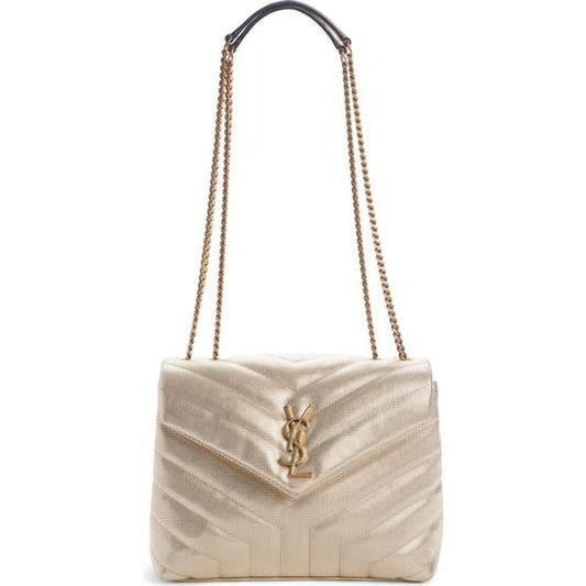 Saint Laurent Monogram Loulou Small Embossed Metallic Gold Leather Shoulder Bag - photo 1
