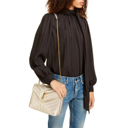 Saint Laurent Monogram Loulou Small Embossed Metallic Gold Leather Shoulder Bag - image 2