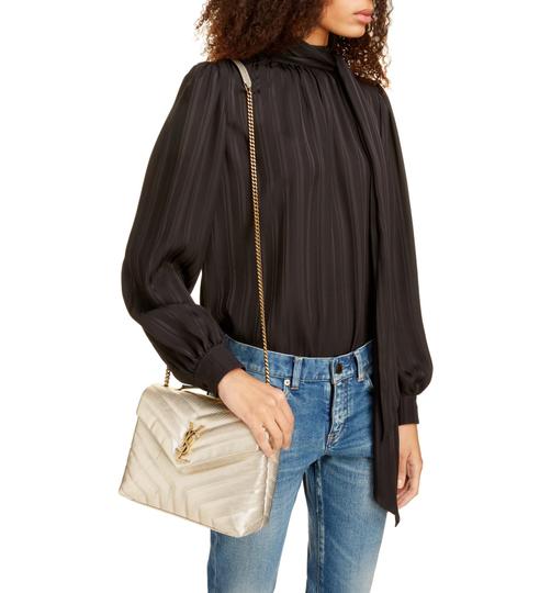 Saint Laurent Monogram Loulou Small Embossed Metallic Gold Leather Shoulder Bag - photo 2