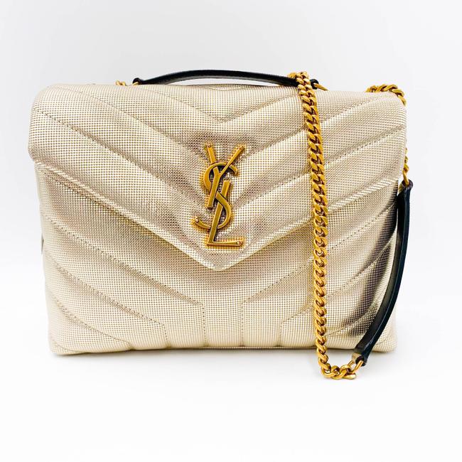 Saint Laurent Monogram Loulou Small Embossed Metallic Gold Leather Shoulder Bag - image 3