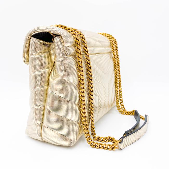 Saint Laurent Monogram Loulou Small Embossed Metallic Gold Leather Shoulder Bag - image 6