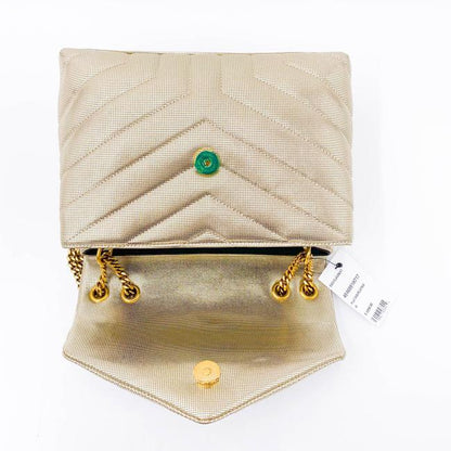 Saint Laurent Monogram Loulou Small Embossed Metallic Gold Leather Shoulder Bag - image 9