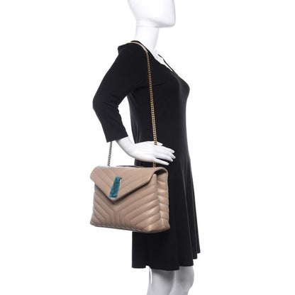 Saint Laurent Monogram Loulou Y Quilted Medium Chain Nude Powder Beige Calfskin Leather Satchel - image 2