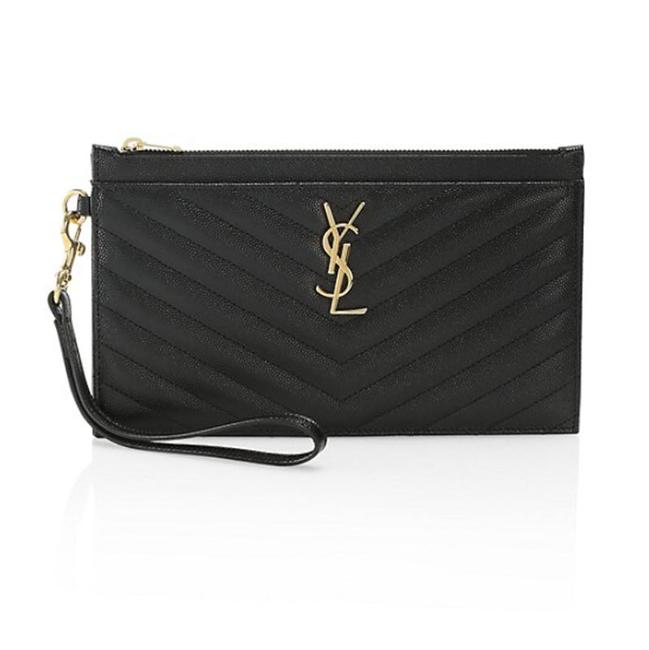 Saint Laurent Monogram Matelasse Pouch Black Leather Clutch - image 1