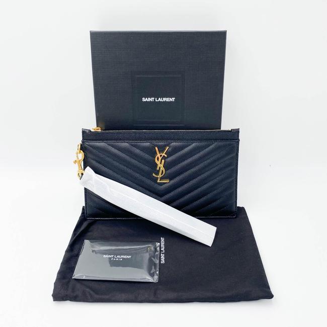 Saint Laurent Monogram Matelasse Pouch Black Leather Clutch - image 5