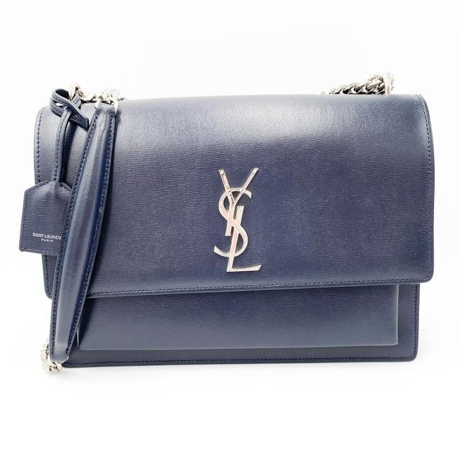 Saint Laurent Monogram Sunset Calfskin Large Blue Leather Shoulder Bag - photo 1