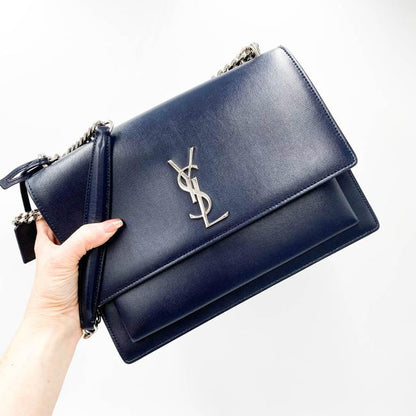 Saint Laurent Monogram Sunset Calfskin Large Blue Leather Shoulder Bag - photo 2