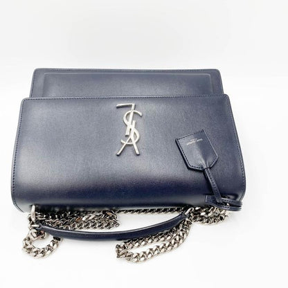 Saint Laurent Monogram Sunset Calfskin Large Blue Leather Shoulder Bag - photo 8