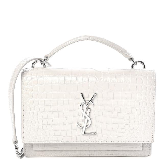 Saint Laurent Monogram Sunset Calfskin Crocodile Embossed Woc Blanc Vintage White Leather Shoulder Bag - image 1