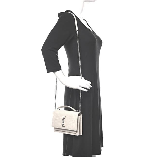 Saint Laurent Monogram Sunset Calfskin Crocodile Embossed Woc Blanc Vintage White Leather Shoulder Bag - image 2