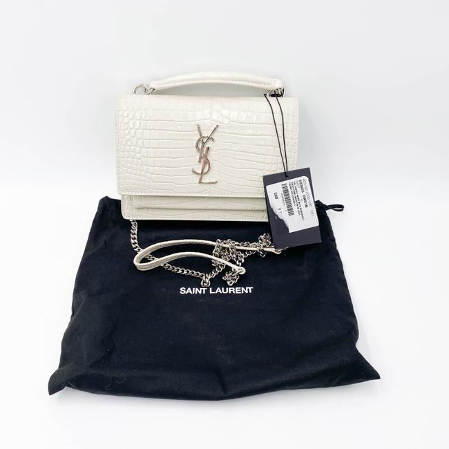 Saint Laurent Monogram Sunset Calfskin Crocodile Embossed Woc Blanc Vintage White Leather Shoulder Bag - image 3