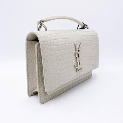 Saint Laurent Monogram Sunset Calfskin Crocodile Embossed Woc Blanc Vintage White Leather Shoulder Bag - image 6