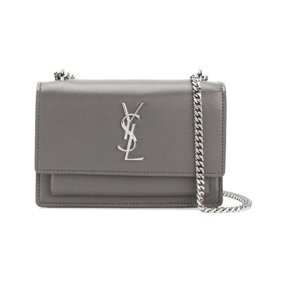 Saint Laurent Monogram Sunset Chain Wallet Calfskin Grey Leather Shoulder Bag - photo 1