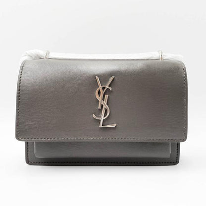 Saint Laurent Monogram Sunset Chain Wallet Calfskin Grey Leather Shoulder Bag - photo 4