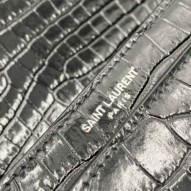 Saint Laurent Monogram Sunset Medium Croc Embossed Black Leather Shoulder Bag - photo 12