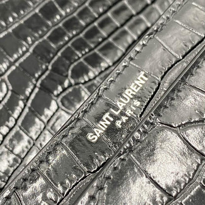Saint Laurent Monogram Sunset Medium Croc Embossed Black Leather Shoulder Bag - photo 12