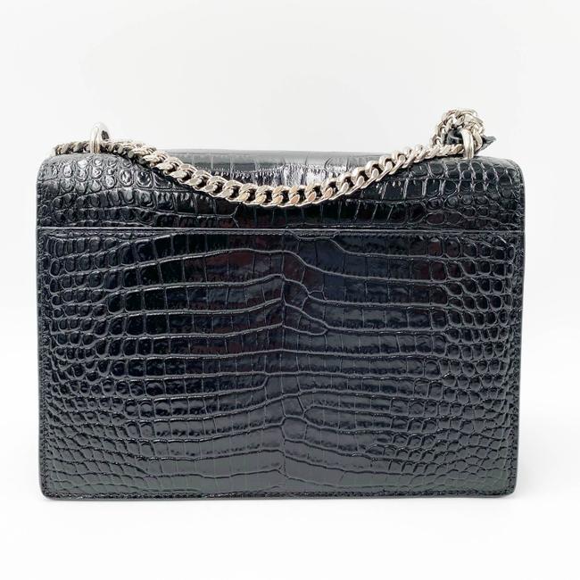 Saint Laurent Monogram Sunset Medium Croc Embossed Black Leather Shoulder Bag - photo 5