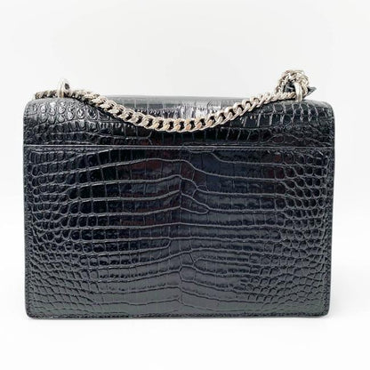 Saint Laurent Monogram Sunset Medium Croc Embossed Black Leather Shoulder Bag - photo 5