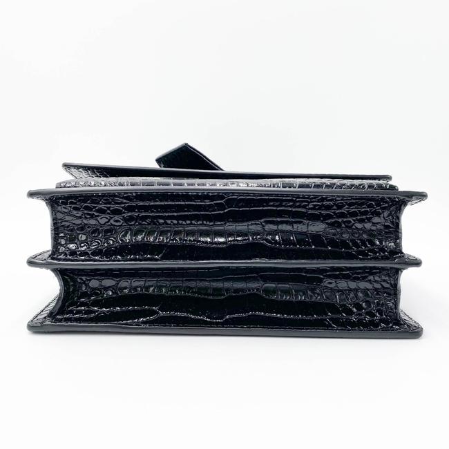 Saint Laurent Monogram Sunset Medium Croc Embossed Black Leather Shoulder Bag - photo 6