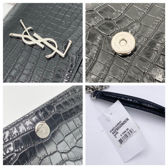 Saint Laurent Monogram Sunset Medium Croc Embossed Black Leather Shoulder Bag - photo 9