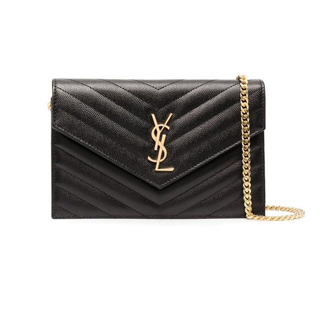 Saint Laurent Monogram Wallet on Chain Grain De Poudre Envelope Black Leather Shoulder Bag - photo 1