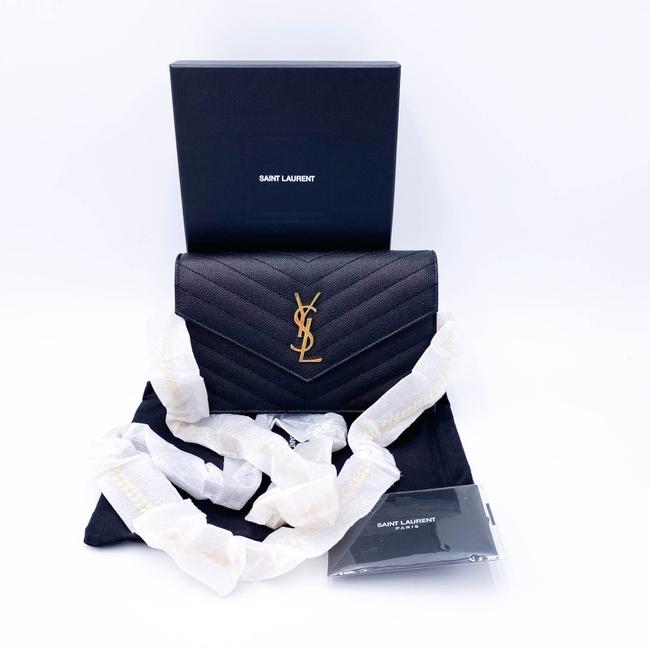 Saint Laurent Monogram Wallet on Chain Grain De Poudre Envelope Black Leather Shoulder Bag - photo 4