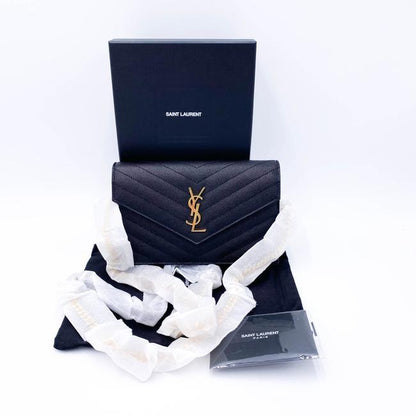 Saint Laurent Monogram Wallet on Chain Grain De Poudre Envelope Black Leather Shoulder Bag - photo 4