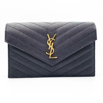 Saint Laurent Monogram Wallet on Chain Grain De Poudre Envelope Black Leather Shoulder Bag - photo 5