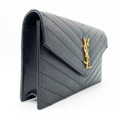 Saint Laurent Monogram Wallet on Chain Grain De Poudre Envelope Black Leather Shoulder Bag - photo 6