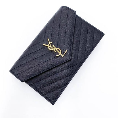 Saint Laurent Monogram Wallet on Chain Grain De Poudre Envelope Black Leather Shoulder Bag - photo 9