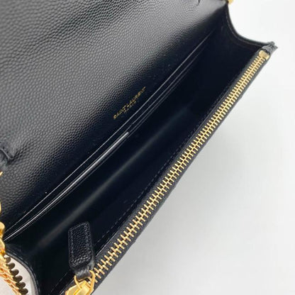 Saint Laurent Monogram Wallet on Chain Grain De Poudre Envelope Black Leather Shoulder Bag - photo 10