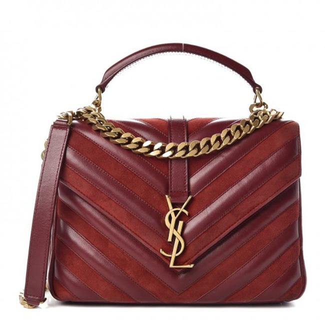Saint Laurent Monogram Ysl Medium College Patchwork Red Suede Leather Cross Body Bag - photo 1