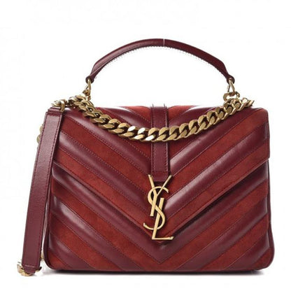 Saint Laurent Monogram Ysl Medium College Patchwork Red Suede Leather Cross Body Bag - photo 1