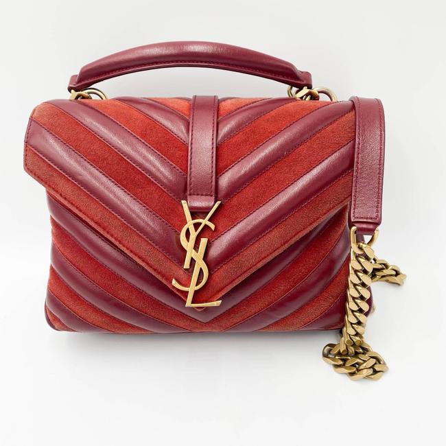 Saint Laurent Monogram Ysl Medium College Patchwork Red Suede Leather Cross Body Bag - photo 2