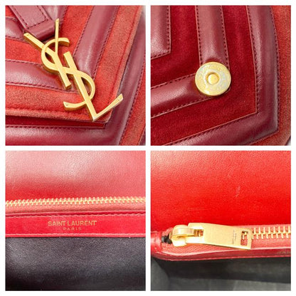 Saint Laurent Monogram Ysl Medium College Patchwork Red Suede Leather Cross Body Bag - photo 12