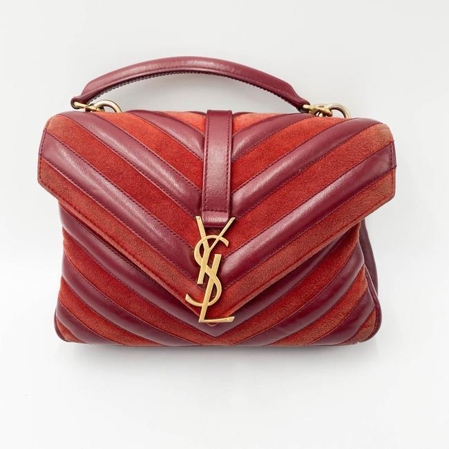 Saint Laurent Monogram Ysl Medium College Patchwork Red Suede Leather Cross Body Bag - photo 4