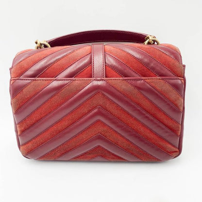 Saint Laurent Monogram Ysl Medium College Patchwork Red Suede Leather Cross Body Bag - photo 5