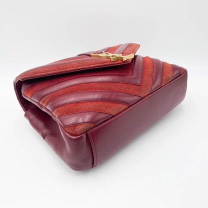 Saint Laurent Monogram Ysl Medium College Patchwork Red Suede Leather Cross Body Bag - photo 7