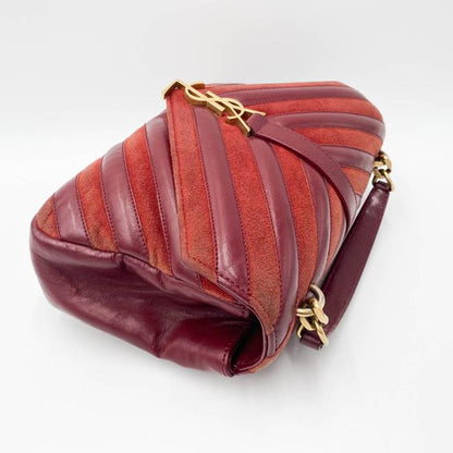 Saint Laurent Monogram Ysl Medium College Patchwork Red Suede Leather Cross Body Bag - photo 8
